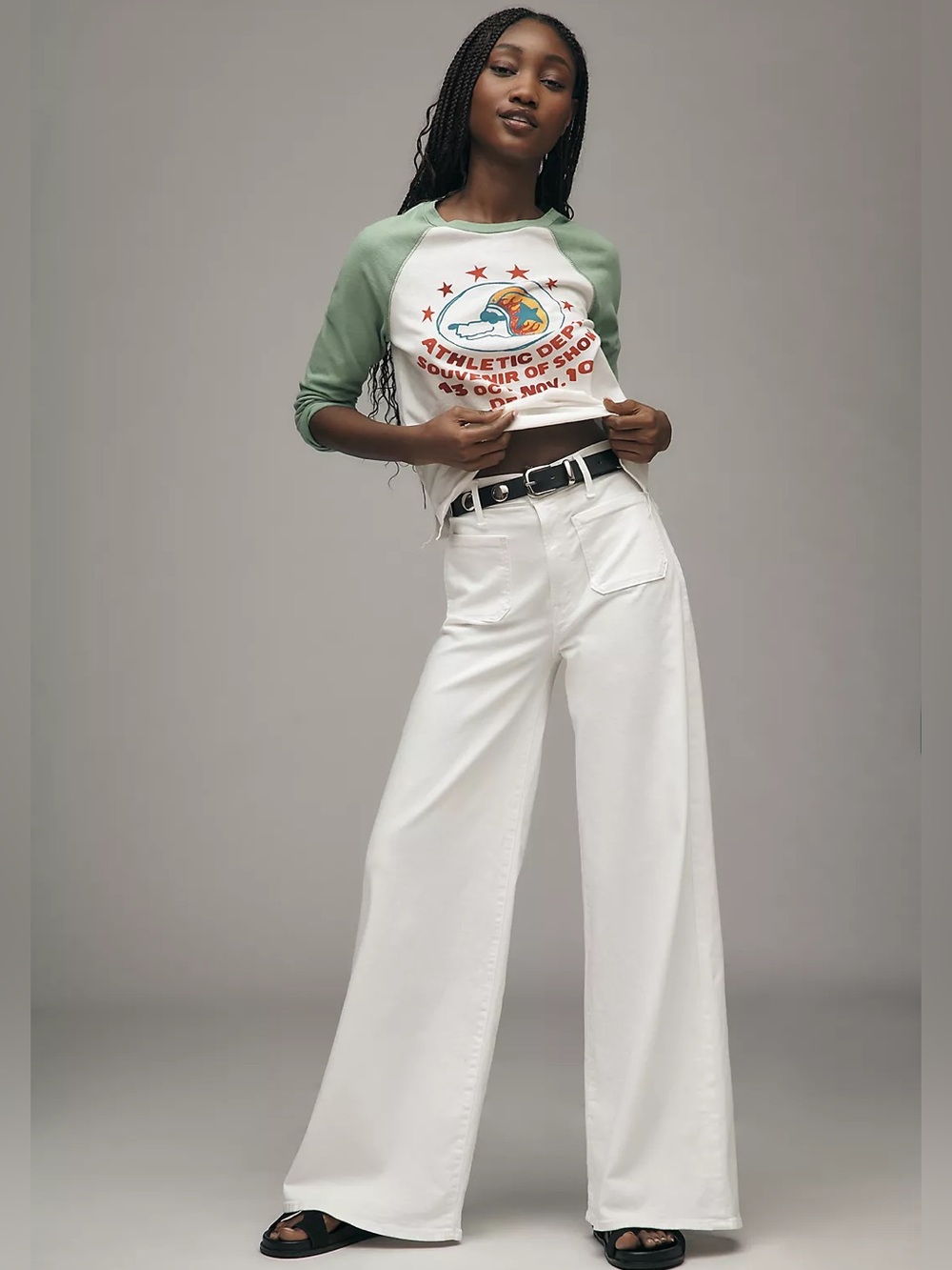 MOTHER The Undercover Sneak Patch Pocket High-Rise Wide-Leg Jeans 29